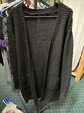 💐Open-Front Black Knit Cardigan with Front Pockets